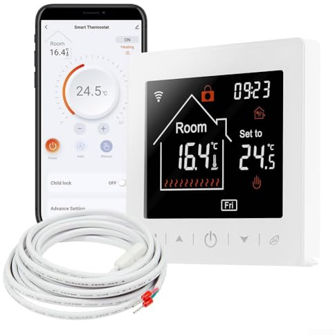 Termostato WiFi programmabile, regolatore di temperatura digitale intelligente per riscaldamento a pavimento, per Tuya, con sensore di temperatura esterno (bianco)