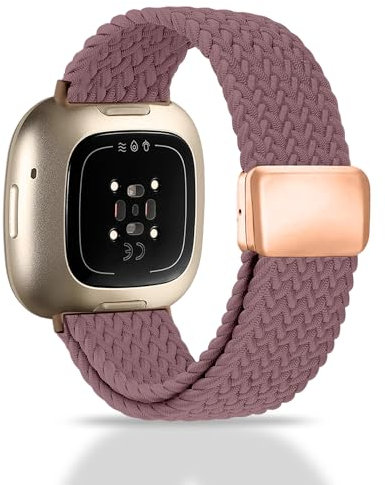 Chinbersky Geflochtenes Armband Kompatibel mit Fitbit Versa 4/Versa 3/Sense 2/Sense, Magnetischer Verschluss, Elastisches Nylon Band, 5.9-9.8 (150mm-230mm), Smoke Purple