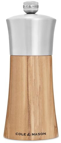 Cole & Mason Bromley Salt Mill, Ceramic Mechanism with Adjustable Coarseness, Olive Wood/Stainless Steel Salt Grinder, 150mm
