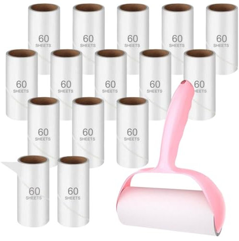 FS-PINGXIANG Lint Rollers for Pet Hair Remover Roller, Sticky Roller, Clothes Brush, 900 Sheets Adhesive Roller with 15 Lint Roller Refills & 1 Handles for Coat, Fabric, Bed, Pet Hair, Fluff & Dust