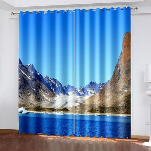 Mesnt Verdunklungsgardine, 214x214cm Blau Braun Weiß Blauer Himmel, Berge und See Vorhang für Schlafzimmer