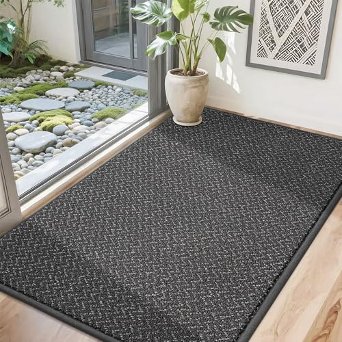 COSY HOMEER Schmutzfangmatte 80 x 120 cm, Dünne Fussmatte Innen rutschfest, Waschbar Maschinenwaschbar für Eingang, Küche, Flur oder Haustiere, Grau