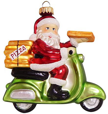 Krebs Glas Lauscha - Weihnachtsdekoration/Christbaumschmuck aus Glas - Weihnachtsanhänger - Motiv: Weihnachtsmann auf Roller - Größe: ca. 10 cm