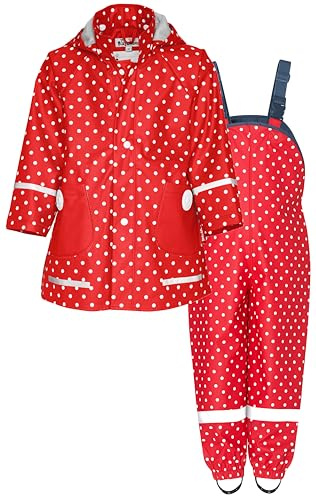 Playshoes Unisex barn regnset regnbyxor regndräkt (2-pack), Prickar röda, 80