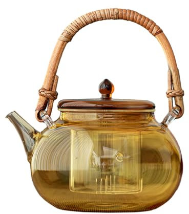 1000Ml/34oz Glass Water Boiling Teapot Large Capacity Electric Ceramic Stove - and Rattan Teapot (Yellow)