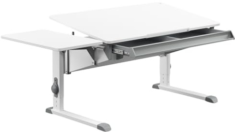 Moll Bandit mit Schublade & Side Top | Kinderschreibtisch höhenverstellbar | mitwachsend, ergonomisch & neigbar für aufrechtes Sitzen | ideal für Schulkinder | Schreibtisch weiß | Made in Germany