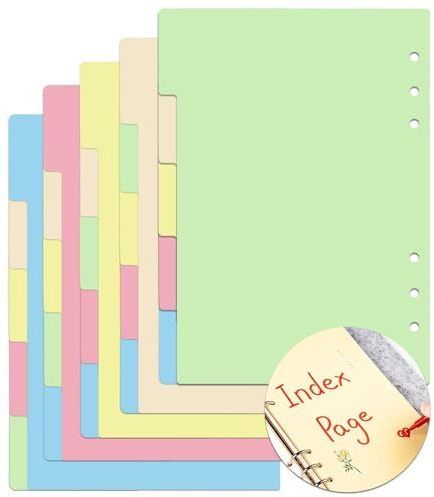 File Dividers A5, 30 Pcs 6-Hole Folder Dividers(6 Colours)