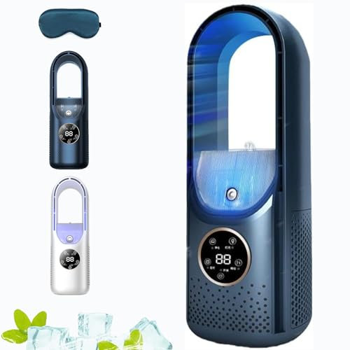 Blade-Free Silent Portable Air Conditioner, Personal Mini Air Cooling Fan with 6 Modes, USB Powered and 7 Colors Night Light for Bedroom, Camping and Office (Blue)