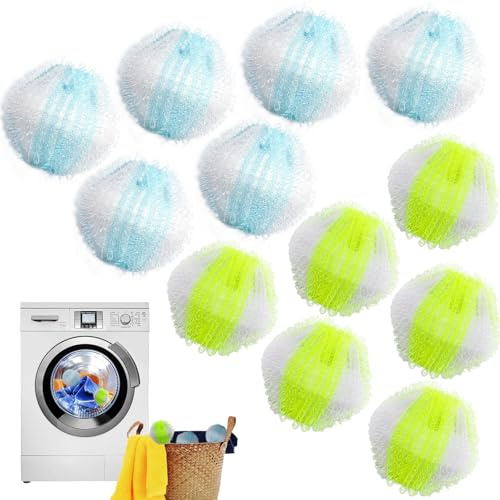 JTENGYAO 12Pcs Laundry Balls Pet Hair Remover for Washing Machines, Reusable Fluff Lint Remover, Dryer Balls, Pet Hair Catcher for Clothes, Carpet, Dog Cat Hair Fuzz Remover, Hair Catcher for Laundry