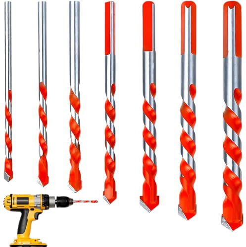 Tungsten Carbide Masonry Drill Bits, 3-12mm Tipped High Speed Carbide Bit Set for Metal Steel Ceramic Tile Concrete Brick Plastic Wood (Red-7 PCS）