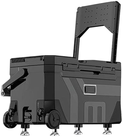 40 l Hochleistungs-Angelbox mit Rädern, 300 kg Tragkraft, Aluminium-Hubbeine, klappbare Rückenlehne for Wettkampf und Freizeit(Svart)