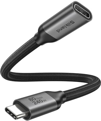 Silkland 80Gbps Rallonge USB-C 0.5M Mâle vers Femelle pour Thunderbolt 5/4 | jusqu'à 120Gbps pour 16K/Dual 8K, PD3.1 240W, Câble d'Extension USB4 V2.0 Compatible avec MacBook Pro, Hub, Dock, SSD