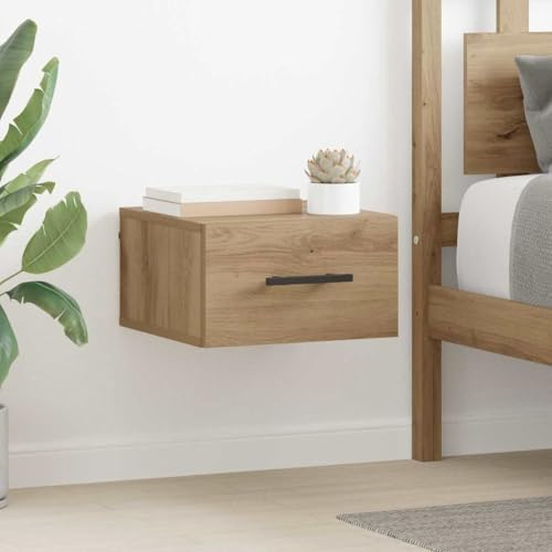 Comodino in rovere artigianale, 35 x 35 x 20 cm, in legno, pensile con 1 cassetto, design moderno, mobili da parete per camera da letto e soggiorno