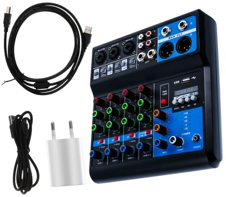 HIAKDOFT Mezclador de Audio Profesional de 5 Canales para Computadora Procesamiento de Voz y Estructura Ligera en Abs Adecuado para Transmisiones Online