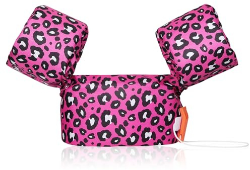 MoKo Simarmband för barn 20-30-40-50lbs, Clearance Toddler simväst söt tecknad simning vingar pool flytande ärm barn vatten sport lärande, magenta och svart vit leopard