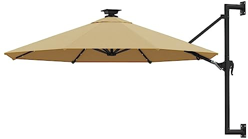 Nqyjm Parasol mural avec LED 300 cm taupe pour balcon, jardin, terrasse