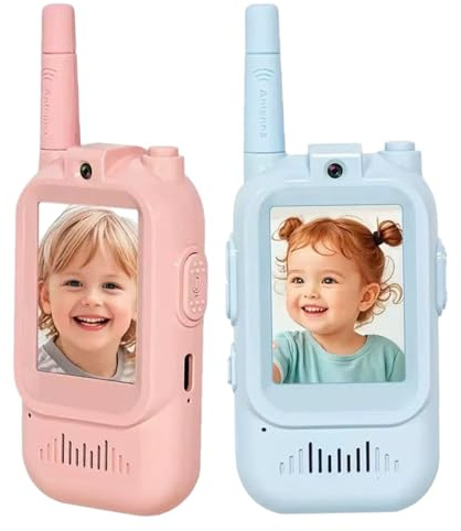 Video Walkie Talkie, Walkie Talkies para niños, Paquete de 2 Video Talkies Recargables con cámara HD, Cambiador de Voz y Volumen Ajustable, Intercomunicador de Larga Distancia, Senderismo, Paquete de