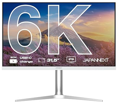 JapanNext Monitor 32 IPS 6K (6016x3384) Weiß | HDR | USB-C-Laden (90W) Höhen- & Neigungsverstellbar (HSP)| sRGB 100% G-Sync/FreeSync | JN-IPS326K-HSPC9