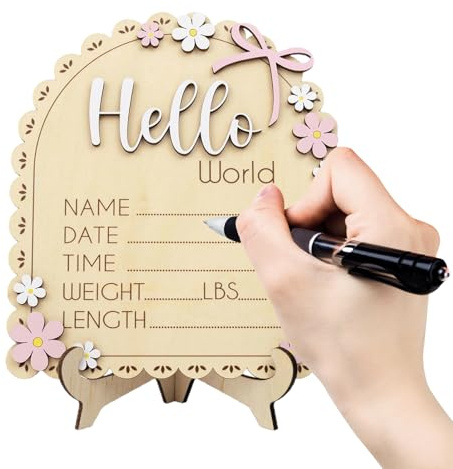 Annonce de Naissance Enfant - en bois avec prénom de naissance - Souvenir Panneau Bienvenue Bébé Fille Garçon - pour Fille Garçon Chambre d'Enfant Anniversaire Fêtes de Fin d'Année Amis Famille Collèg