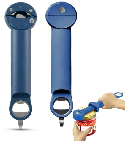 Merzio Multifunctional Retractable Jar Opener, Upgraded Stainless Steel Lid Opener for Seniors, Adjustable Bottle Gripper for 2.5-9.5cm Caps, Kitchen Tool （Blue）