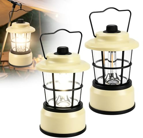 2 Stück Led Campinglampe, 2-Farbe Camping Laterne Batteriebetrieben, Ip44 Wasserdicht Campinglaterne, Stufenlos Dimmbar, Vintage Laterne Für Angeln Abenteuer Wandern Notfall Ausfälle, Ohne Batterie