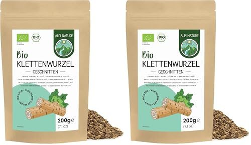Alpi Nature Racine de Bardane BIO Tisane 200g, bio Racine de Bardane Séchée et Coupée, Thé en Vrac (Lot de 2)