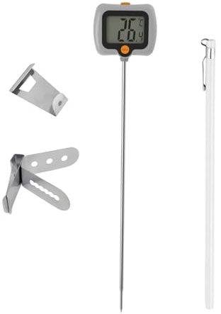 YunJove Thermomètre de Cuisine Numérique pour Viande avec Sonde En Acier Inoxydable, Affichage Rotatif et Pince pour Casserole - Idéal pour Mesurer La Tempéra, Gris