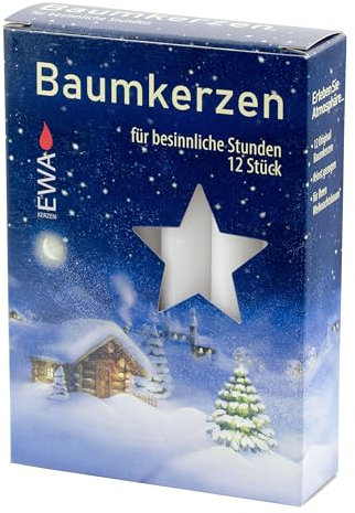 16er Pack Baumkerzen weiß ca. 15 x 125 mm (16 x 12 Stück) Weihnachtskerzen, Christbaumkerzen, Pyramidenkerzen