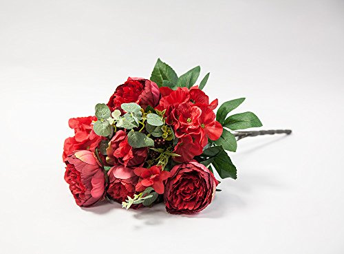 Decor Trader Künstliche Pfingstrose Seide Blume Blumenstrauß (Nr. 4), 8 Farben, Tischdekoration, rot, 36 cm