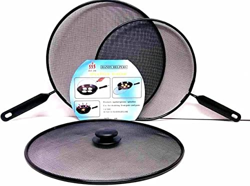 DPNY 3 x Splatter Guard Set Frying Pan Anti Splash Screen Cover Mesh Metal Wired 21 29 and 33cm