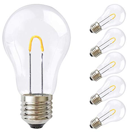 NCC-Licht 5x LED Lampe A60 Birne Curved E27 0,85W Extra Warmweiß 2400K | LED Leuchtmittel aus stoßfestem Kunststoff, ersetzt 15W Glühlampe mit E27-Sockel, ideal für Lichterketten und Wohnbereiche