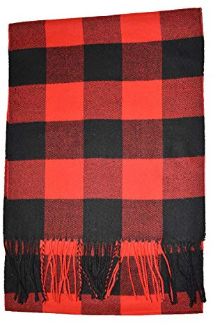KGM Accessories Superweicher Kaschmir-Schal für Herren und Damen – Kariert, Rot_Schwarz