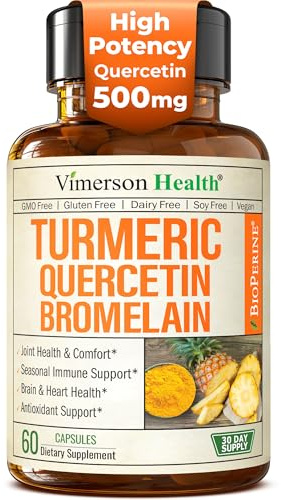 Quercetin with Bromelain Turmeric Curcumin Supplement – Allergy Relief, Immune & Joint Support – Organic Turmeric Supplement w/Bioperine for Enhanced Absorption, 60 Quercetin 500mg Capsules