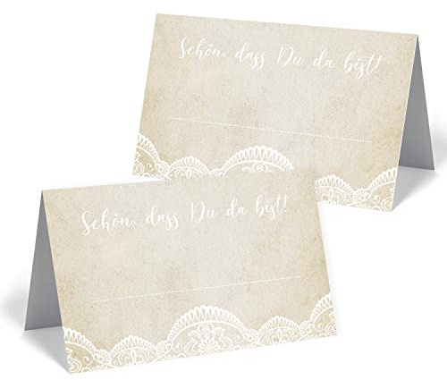 50 edle Premium-Tischkarten -18 Motive zur Auswahl - Platzkarten 300mg - 5,5 x 8,5cm (eine Seite) - Namenskarten Namensschilder für Hochzeit Feier Taufe Kommunion (grau/beige)