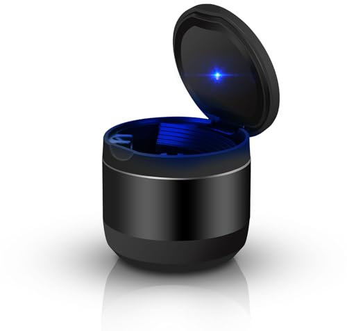 Linkstyle Fahrzeug Automobil Getränkehalter Mülleimer Kleiner, Mini-Mülleimer, Mini Aschenbecher Tasse, Auto Aschenhalter mit blauem LED-Deckel für Büro Zuhause