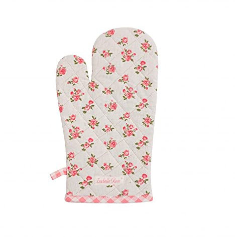 ISABELLE ROSE Ofenhandschuh HOLLY Shabby Chic weiß mit rosa Blumen 16x30 cm
