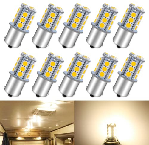 Defvnsy P21W 1156 BA15S LED-glödlampa, varmvit 3 000 K, 2 W 12 V glödlampor för husbilslampor, backup, backljus, DRL-lampor, 1003 1141 7506 ersättande bilglödlampa (paket med 10)