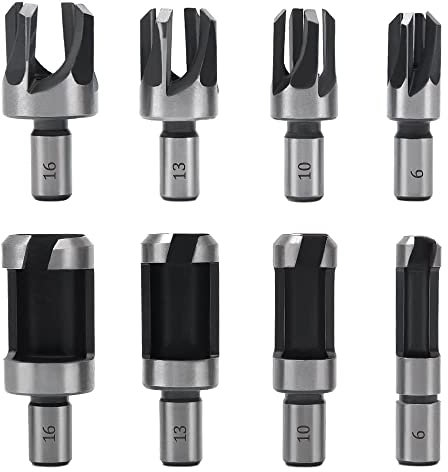 Fixinus Set di 8 punte per trapano per legno, in acciaio al carbonio, con tasselli, set di punte per trapano a mano, 6 mm/10 mm/13 mm/16 mm