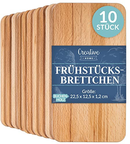 Creative Home 10 x Tabla Cortar Cocina de Madera Aceitada | 22,5x12,5x1,2 cm | Tabla de Trocear | de Haya Natural | Reversible | Accesorio para Servir Aperitivos Quesos Embutidos Desayuno Entrantes