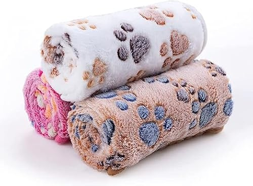 Pet Soft Hundedecke Katzendecke Welpendecke, Waschbar Warme Weiche Haustierdecken für Hunde Katzen, 3 Stück Flauschige Hundedecken für Mittlere Kleine Hunde (Large, Pfote)