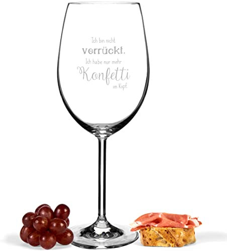 JUNIWORDS Weinglas mit Gravur, Ich bin nicht verrückt. Ich habe nur mehr Konfetti im Kopf, Rotweinglas (1008831)