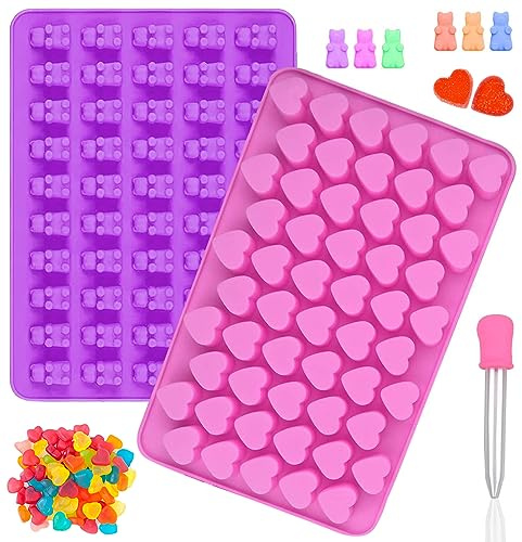 2 Pcs Moule Bonbon Silicone en Forme D'ours en Gélatine Moules à Bonbons | Coeur à Gummy, en Silicone avec Compte-gouttes,Moules à Forme de Oursons pour Chocolat, Fudge, Bonbons, Biscuits
