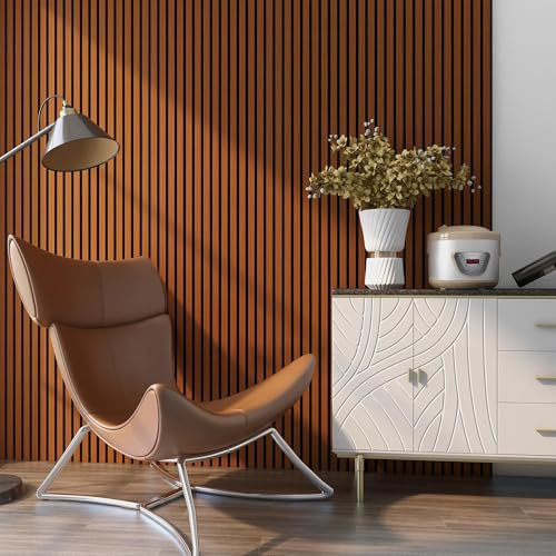 NEU.HOLZ Akustik Wandpaneele Vang 8er Set Wandverkleidung zum Kleben und Schrauben 5,76 m² Holzfurnier 3D Paneele Lamellen in Teakoptik