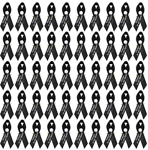 WANDIC Schwarzes Satinband mit Rose, 50 Stück Gedenkband in Forever in Our Hearts Bänder für Beerdigung Veranstaltung Trauer Gedenkdienst