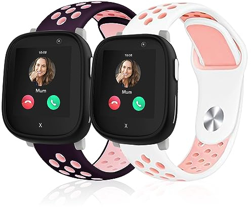 Polyjoy 2 Stück Kinder Silikon Armbänder kompatibel mit Xplora X6 Armband, Atmungsaktiv Weich Sport Ersatzarmband für Xplora X6 Play/Pro/Gen 2 Kinder Mädchen Jungen-Violett Rosa + Weiß Rosa