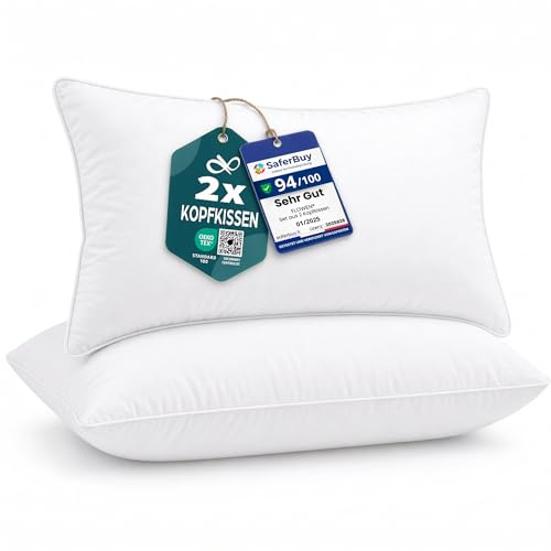 Flowen Almohadas para Cama 40x60 2 Unidades Relleno Cojin Hipoalergénico Antiácaros y Suave Rectangular para Hogar con Funda Exterior de Almohada Respirable en Microfibra Blanca Extraíble y Lavable