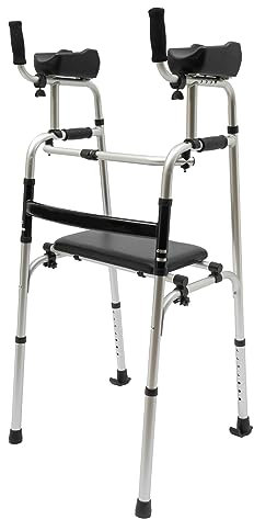 TaNeHaKi Folding Upright Rollator Mobility Walker, Elderly Handrail Frame,Adjustable Height Crutch with Arm, Seat Plate and Wheels for Standing Rehabilitation