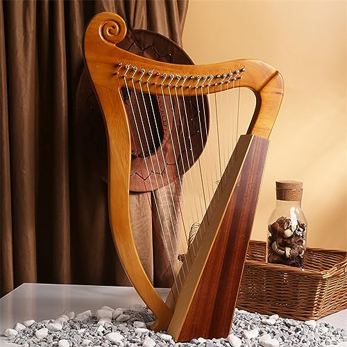 Leierharfe, 15, 19, 23 Saiten, Anfänger-Schoßharfe für Anfänger, Kinder und Erwachsene, Musikinstrument mit schwarzer Gigbag, Stimmhebel, Reinigungstuch (Farbe: 19 Töne – Geschenkpackung in Log-Farb