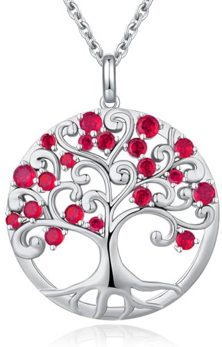 jiamiaoi Ciondolo a forma di albero della vita, placcato in oro bianco, con albero della vita, collana in argento con albero della vita, Zirconia cubica