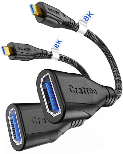 Cratree 8k Micro HDMI auf HDMI Adapter, Micro HDMI Stecker auf HDMI 2.1 Kabel Buchse, 8K@60Hz, kompatibel mit Raspberry Pi 4, Hero Black, Kamera, Laptop. (20cm 2 Stück)
